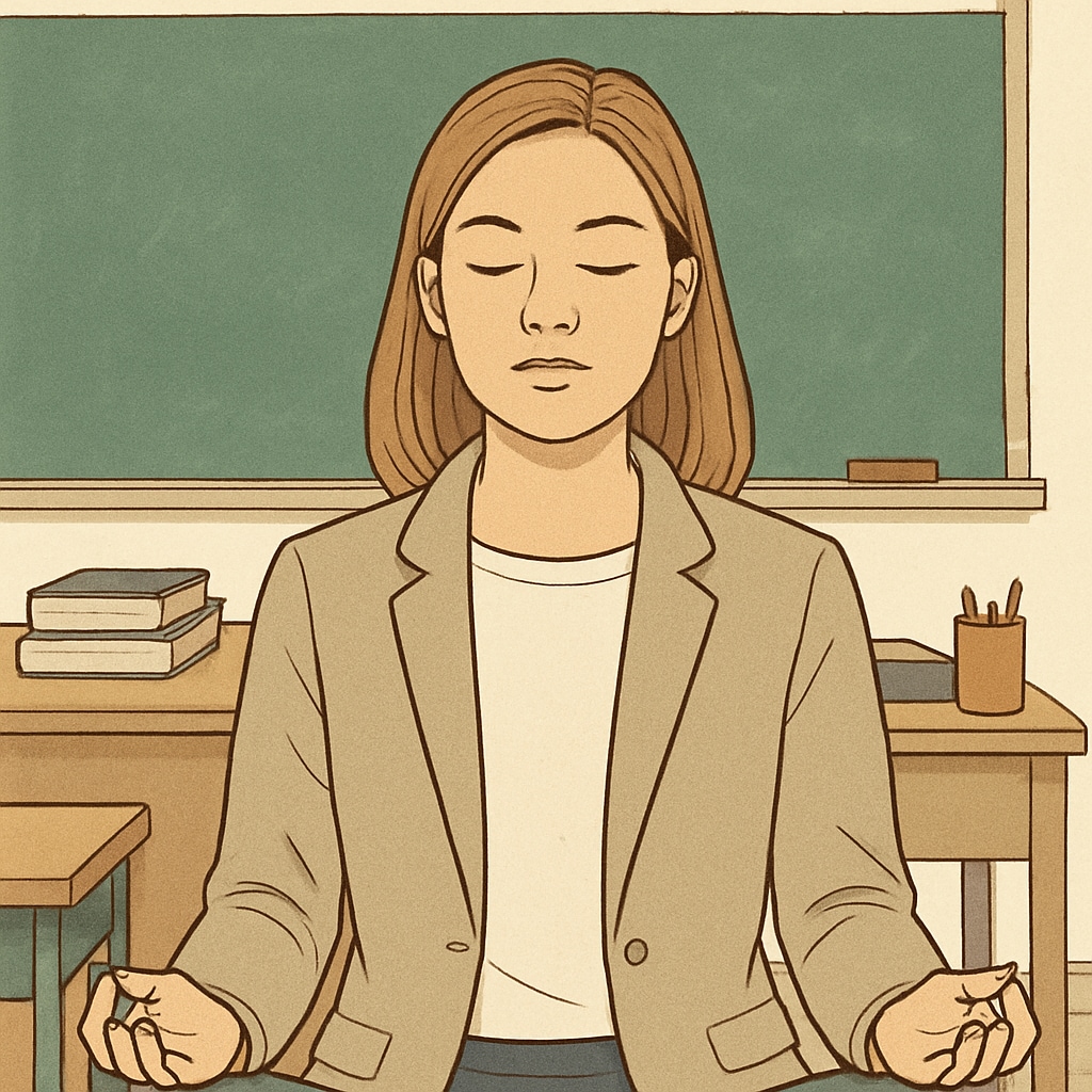 Candidate practicing mindfulness techniques to manage OAE test anxiety.