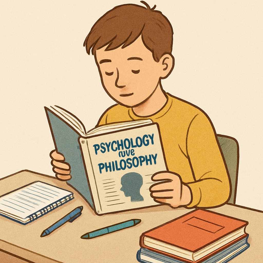 Student exploring psychology and philosophy through self-learning resources.
