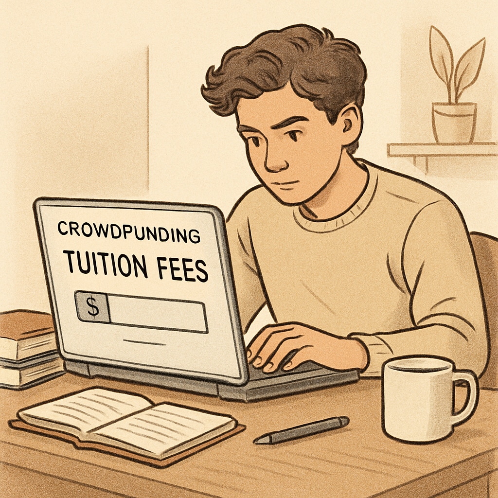 A student working on a crowdfunding campaign to pay tuition fees for their final semester.
