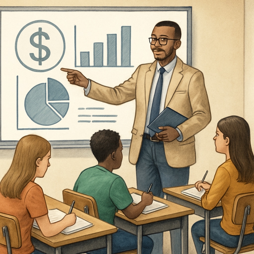 Financial literacy workshop with students and teacher