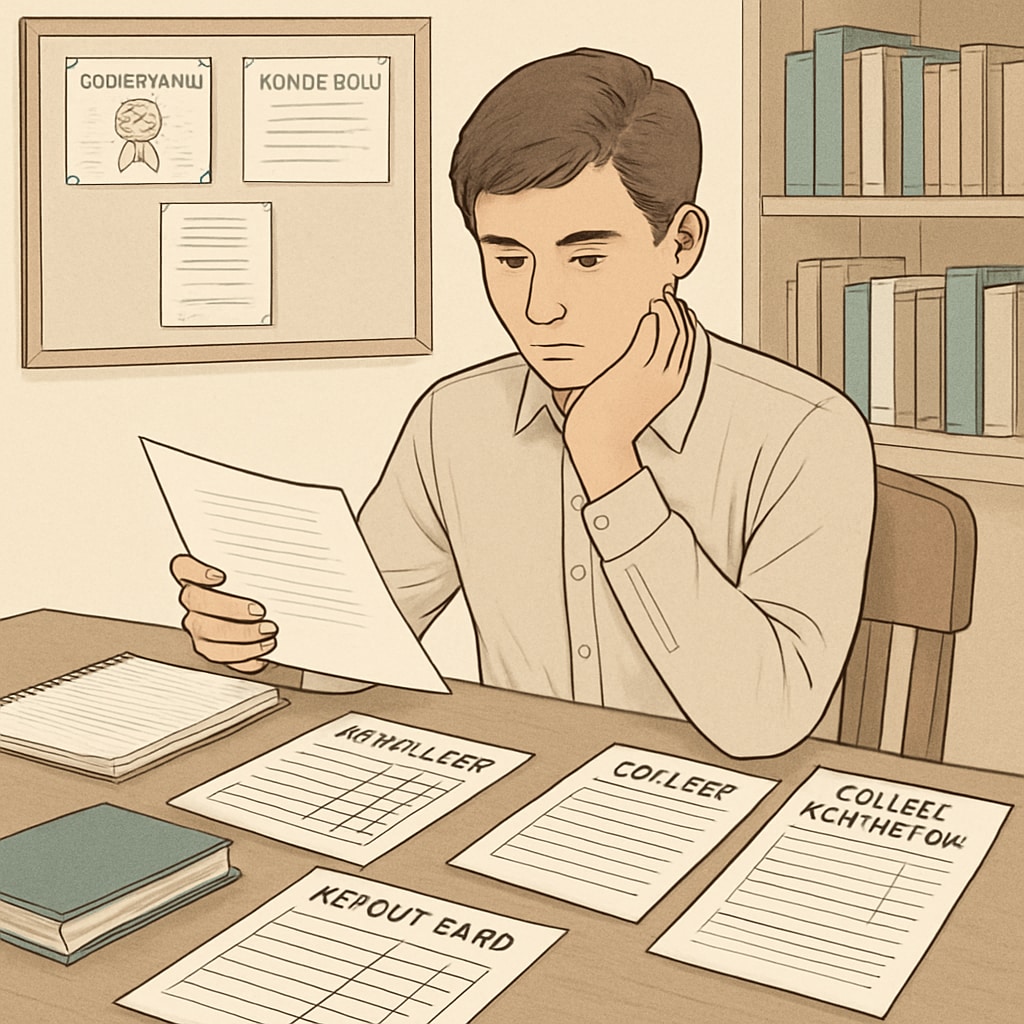 High school student reviewing grades for Harvard admissions requirements.