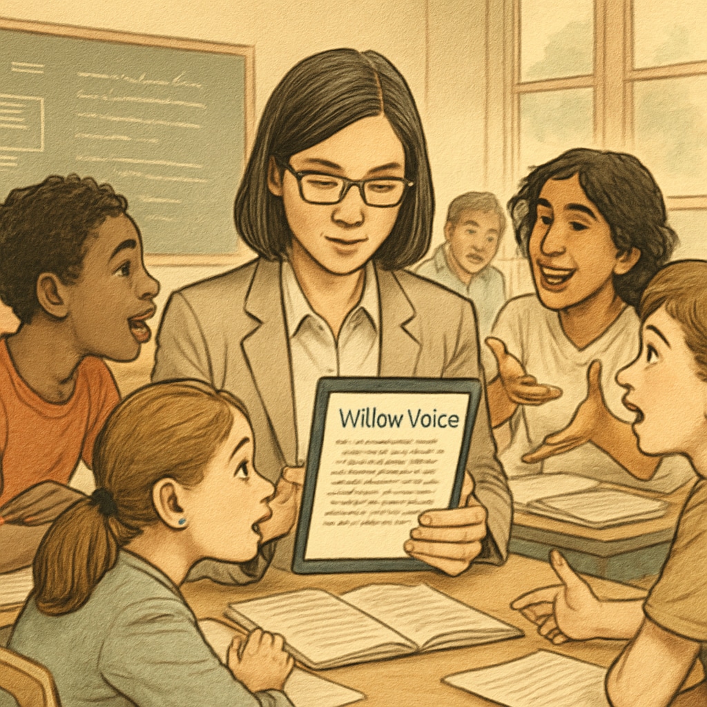 WillowVoice in action: Teacher using voice-to-text software in a classroom setting.