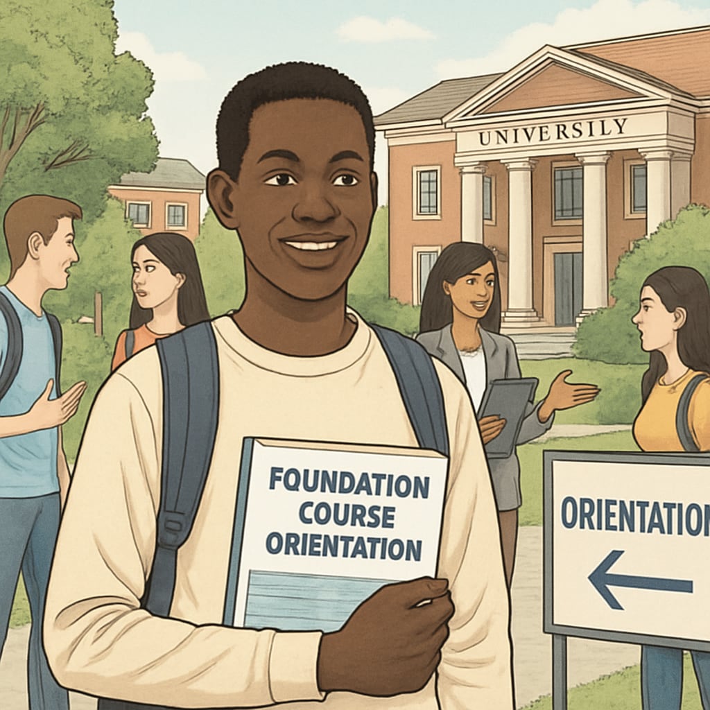 International student at a foundation course orientation.