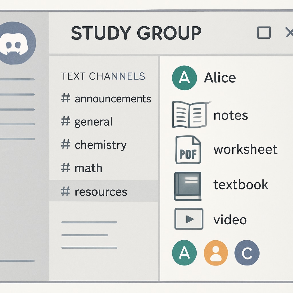 Discord server interface displaying organized text channels for collaborative learning.