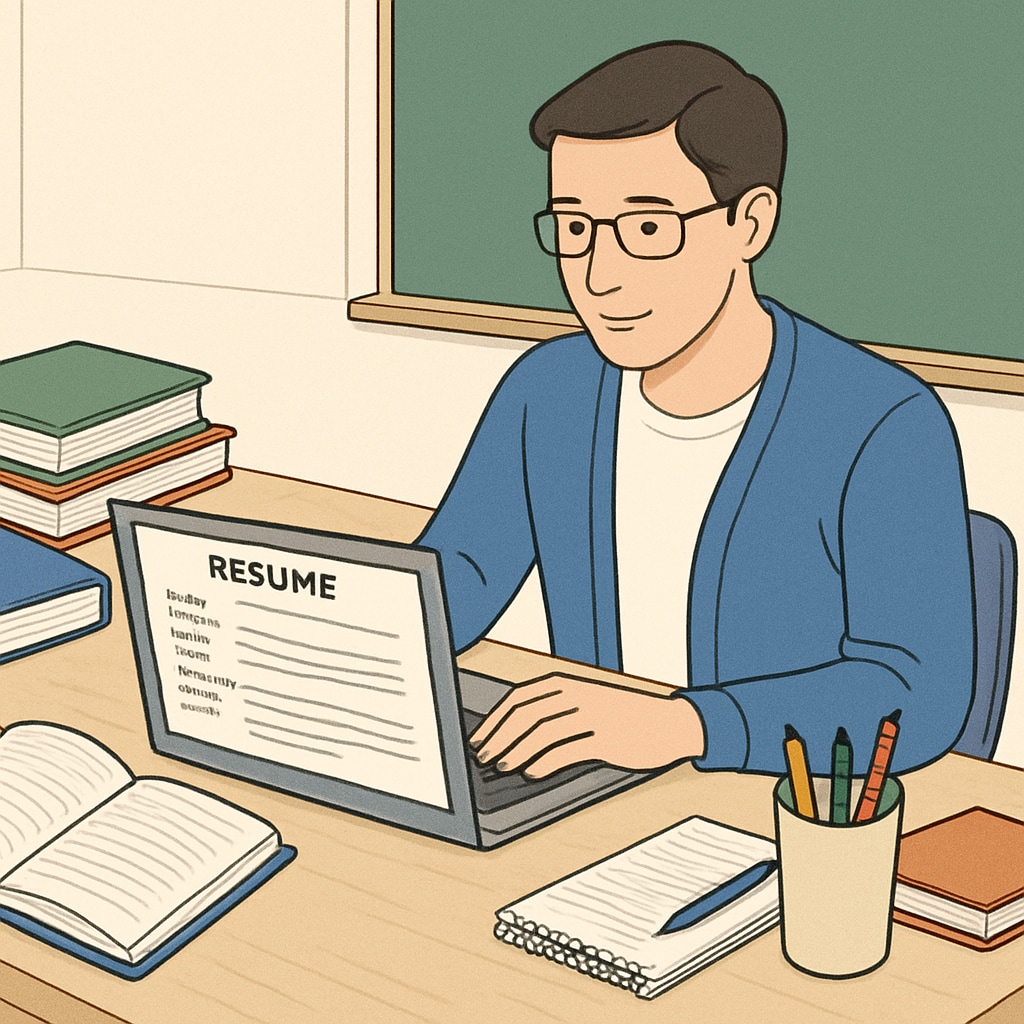 Teacher revising their resume for Canada's K-12 education system.