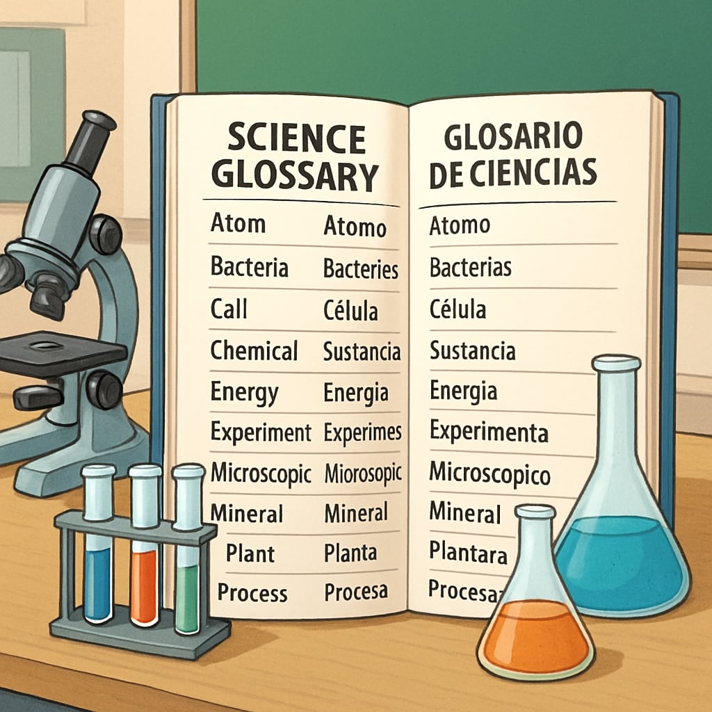 Bilingual science glossary supporting English learners in science classrooms.