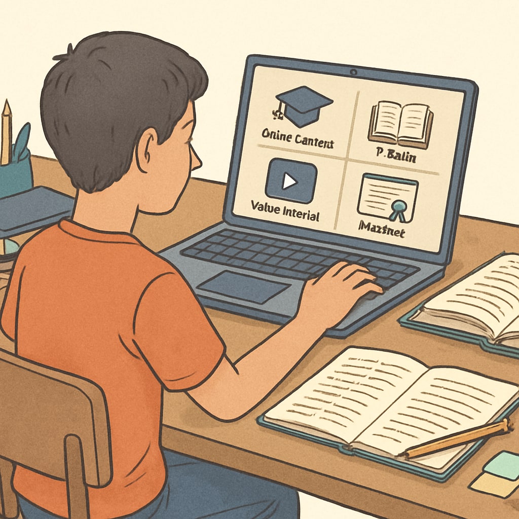 Student accessing free educational resources on a laptop.