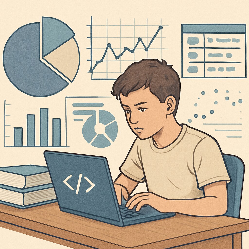 A young student coding on a laptop, representing the analytical side of data science. A student working on data science coding, representing career options in data science.