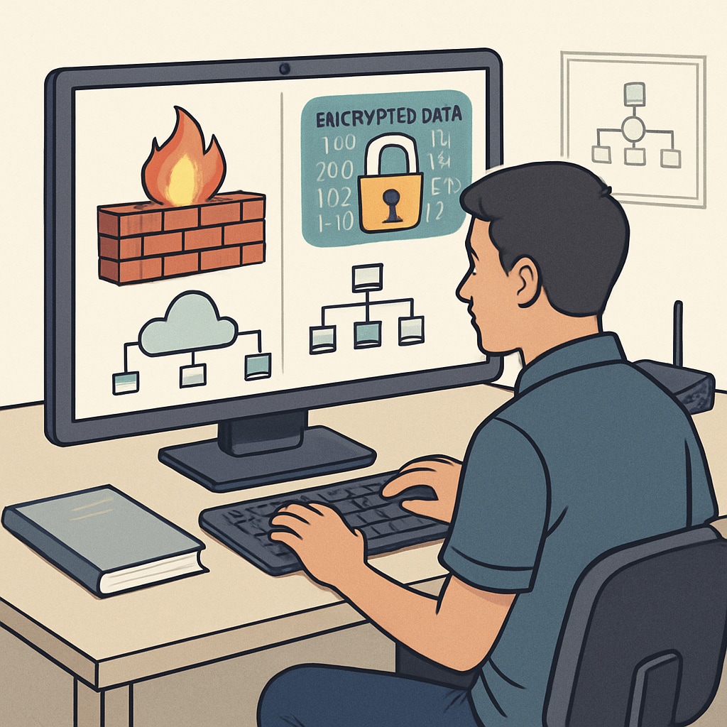 A student working on a network security simulation, showcasing the hands-on nature of cybersecurity. A student performing a network security simulation, representing cybersecurity careers.