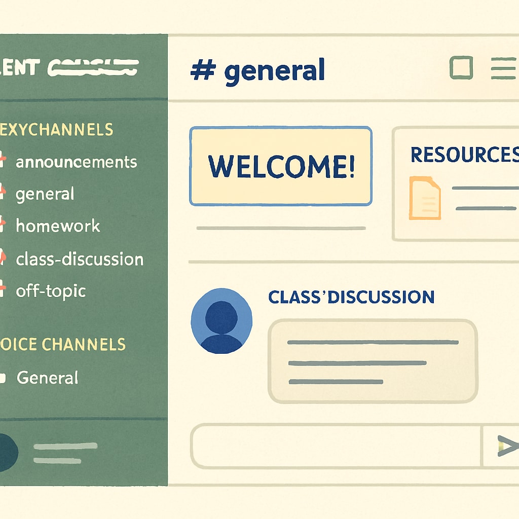 A screenshot of a well-organized educational Discord server, highlighting features like text channels and resource sharing. Educational Discord server with text channels and resource sharing.