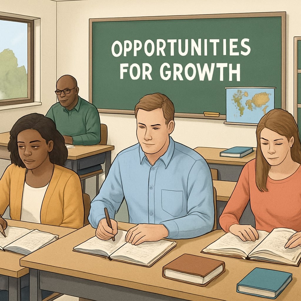 Adult learners in a classroom pursuing educational growth.