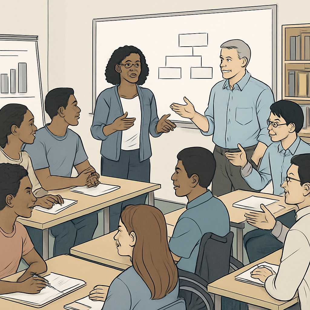Community college students learning in a collaborative environment.