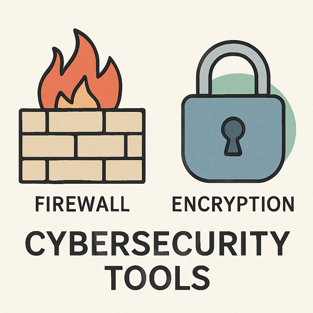 A graphic illustrating cyber defense tools, such as firewalls and encryption mechanisms, symbolizing cybersecurity expertise Graphic representation of cybersecurity tools and encryption mechanisms