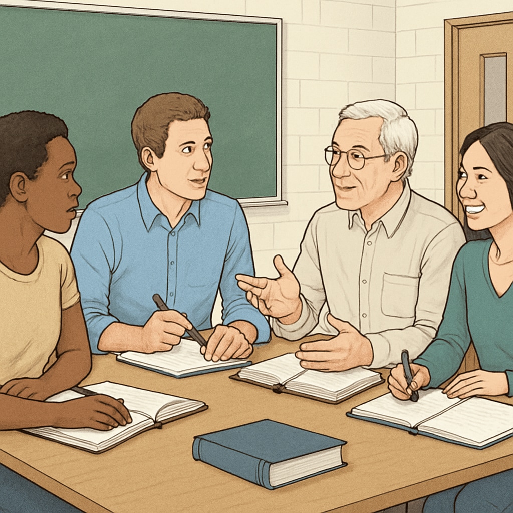 Adult learners returning to education in a UK classroom environment.
