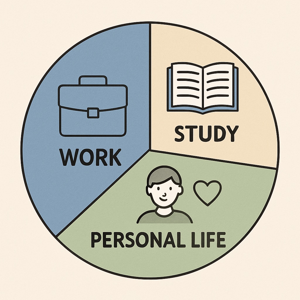 A time management chart for balancing work, education, and personal life.
