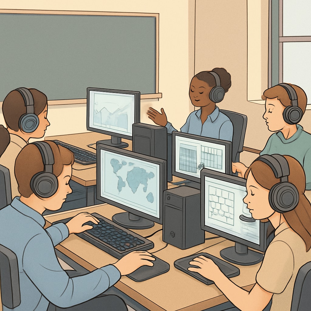 Esports and education integration in a classroom setting with students gaming.