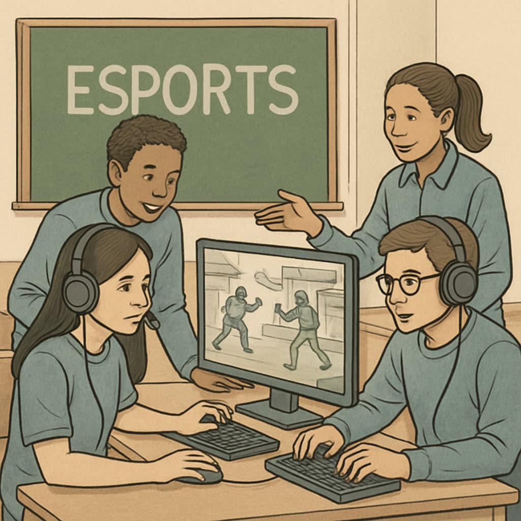 Students competing in an esports event while learning, representing esports in education.