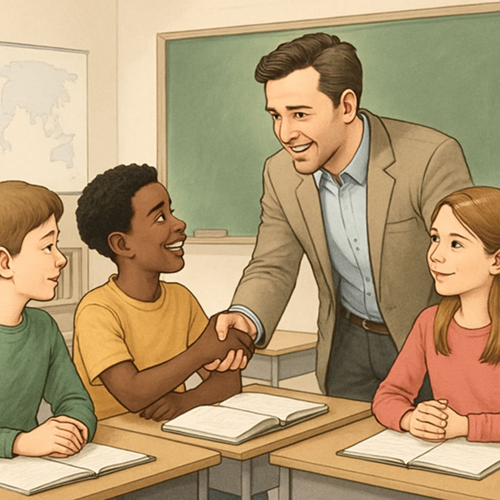 A teacher interacting with students, symbolizing teacher-student relationships built on trust and mutual respect. Oklahoma teacher engaging with students amidst political debates in education