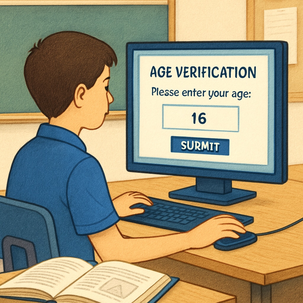 K12 student navigating age verification on an educational website.