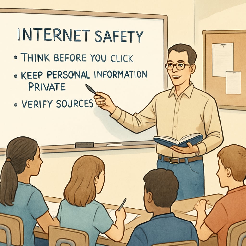 Teacher discussing age verification laws with students.