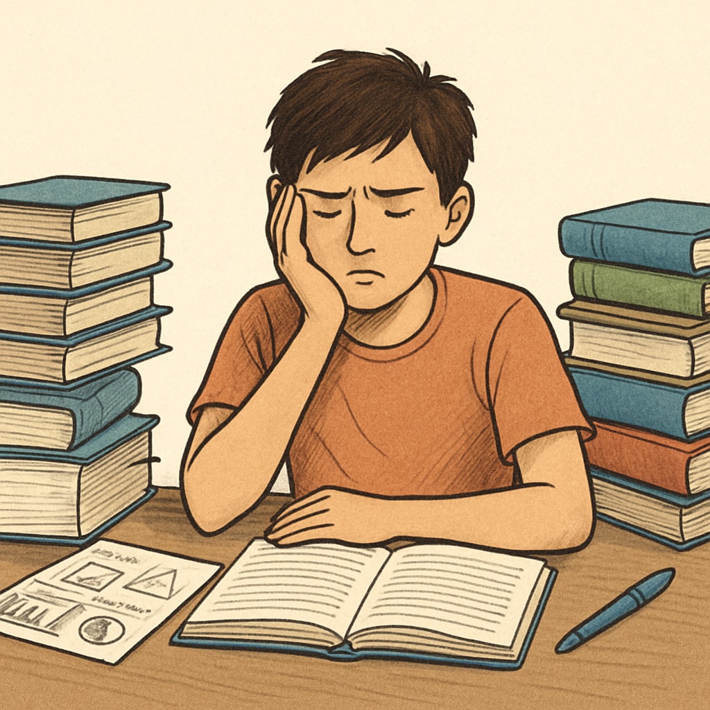 Teenager struggling with academic pressure and studying challenges.