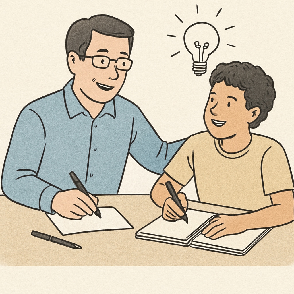 Parent supporting a teenager in setting goals and overcoming challenges.