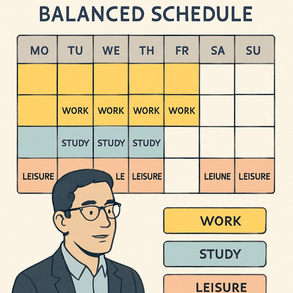 Time management strategies for mid-career professionals pursuing higher education.