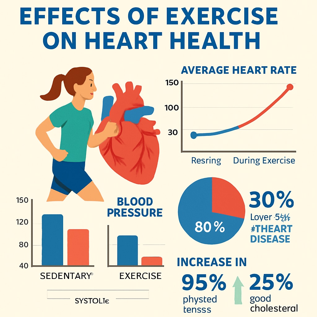 Infographic about the benefits of exercise on heart health for cardiology education.