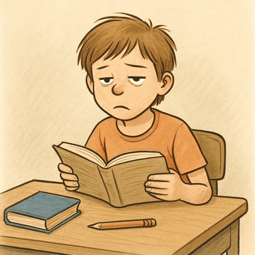 A child reading a book with a bored expression, representing AR points limitations.