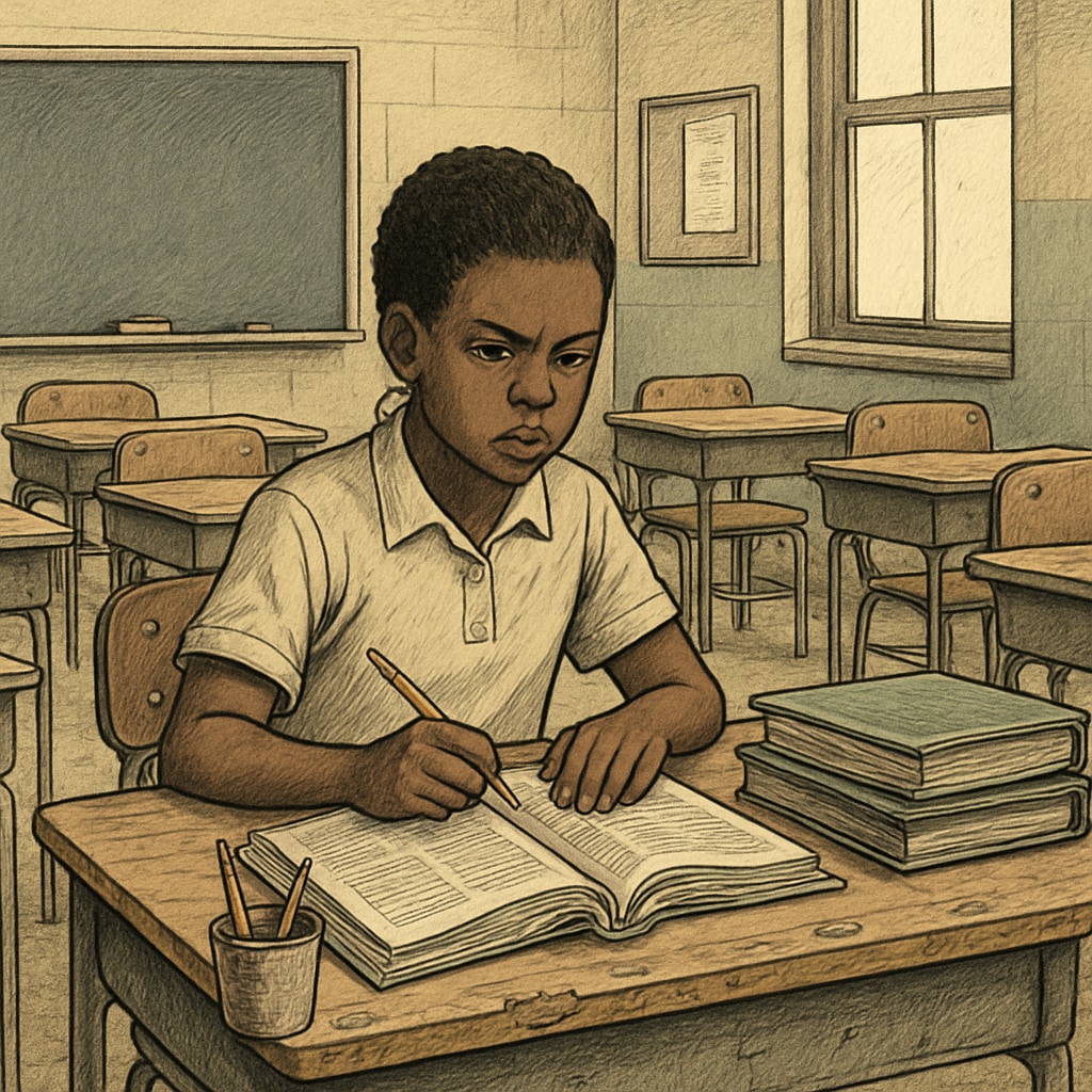 Public school classroom with limited resources compared to private schools.