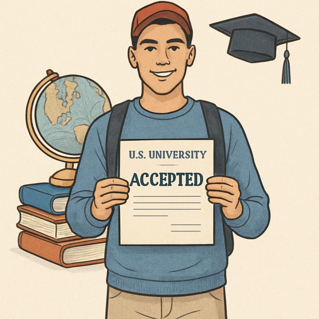 A student with an acceptance letter from a U.S. university.
