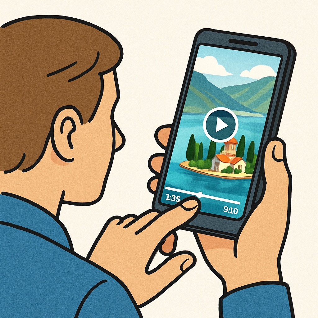 A smartphone displaying a short video of a travel destination, illustrating the influence of short videos on tourism decisions.