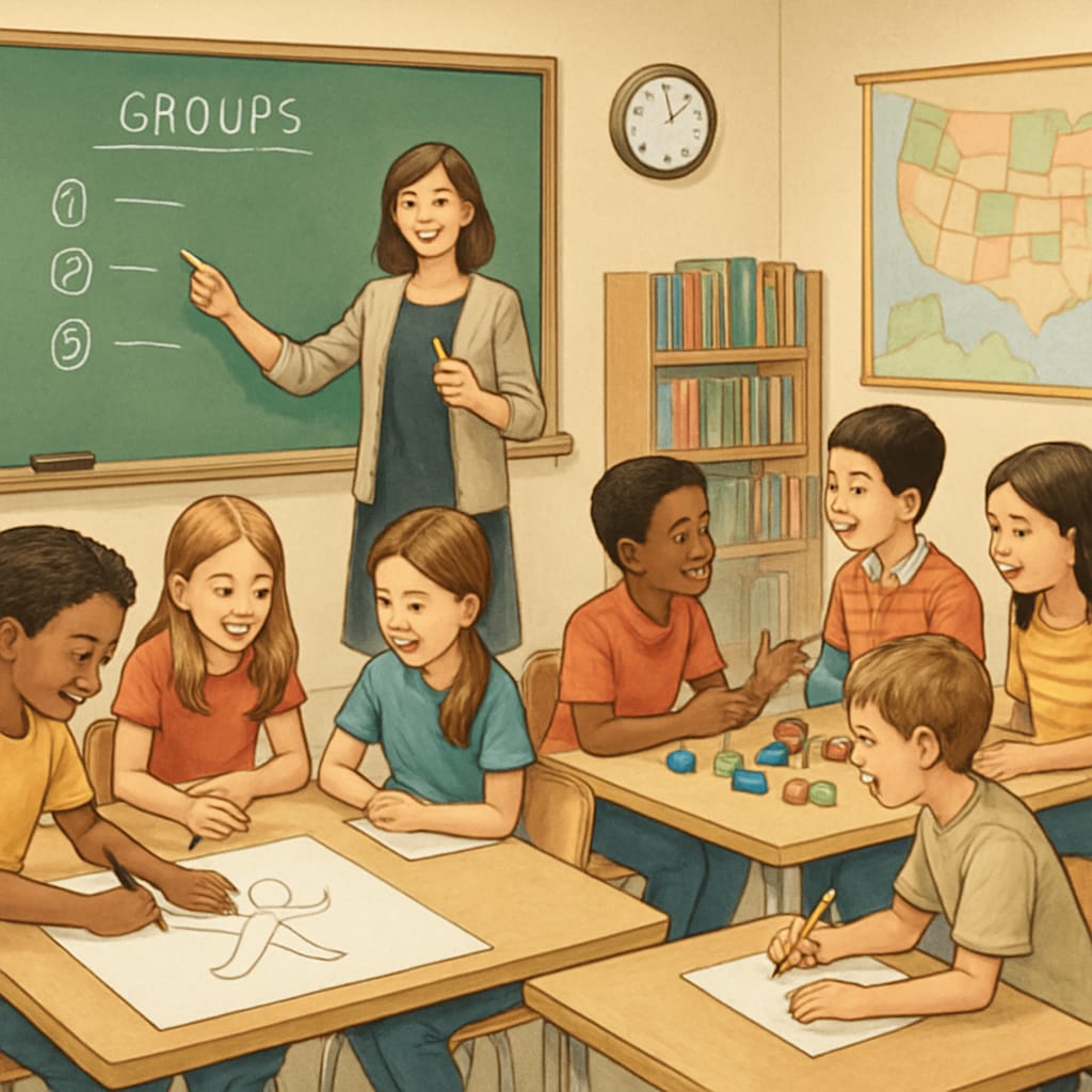 US classroom with a focus on creativity and teamwork.