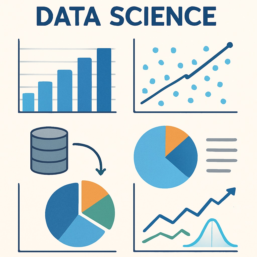 A graphic illustrating data science concepts for international students applying to U.S. universities.