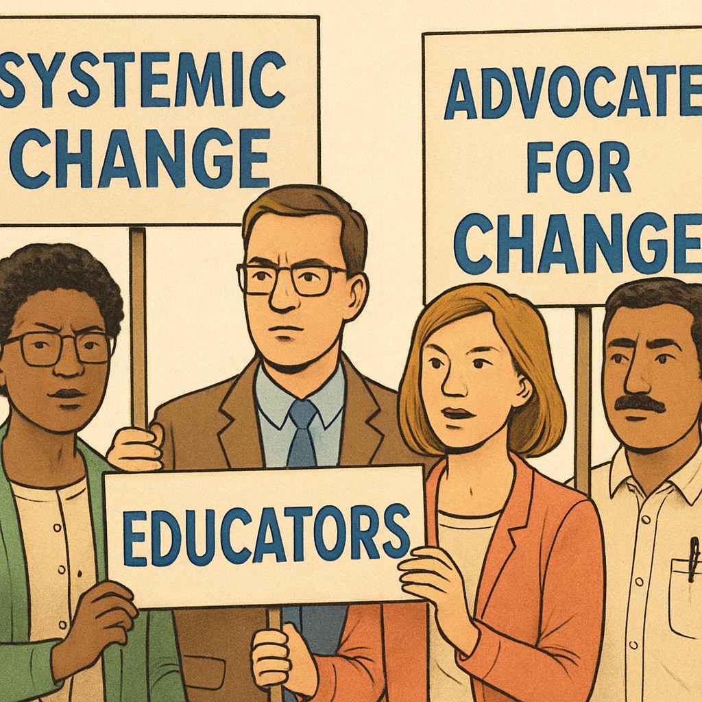 Teachers protesting for educational reform during Teacherless Tuesday.