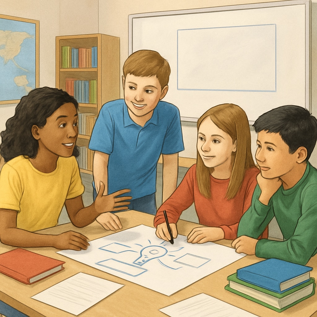 US education system, students working on a group project