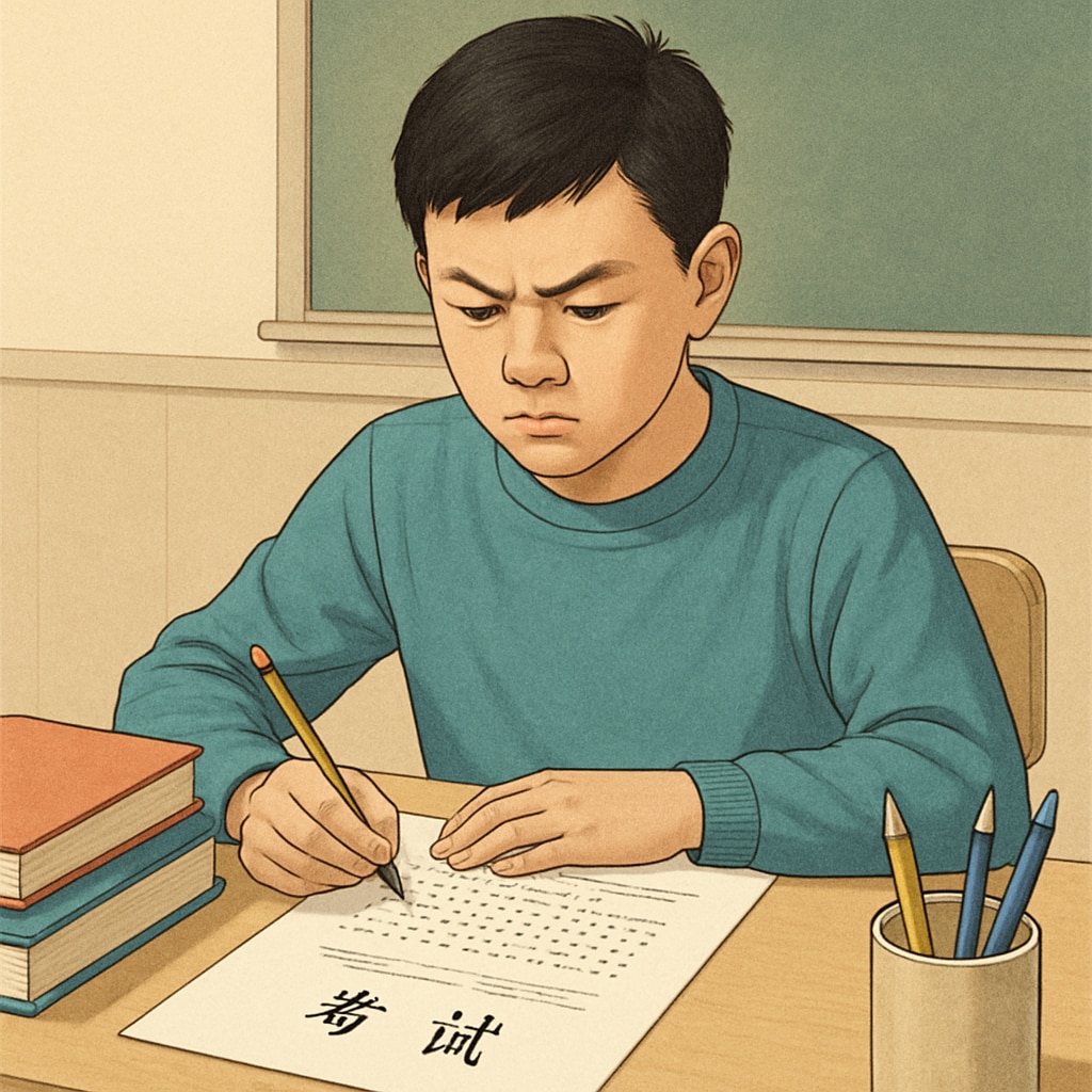 Chinese education system, student taking a high-stakes exam