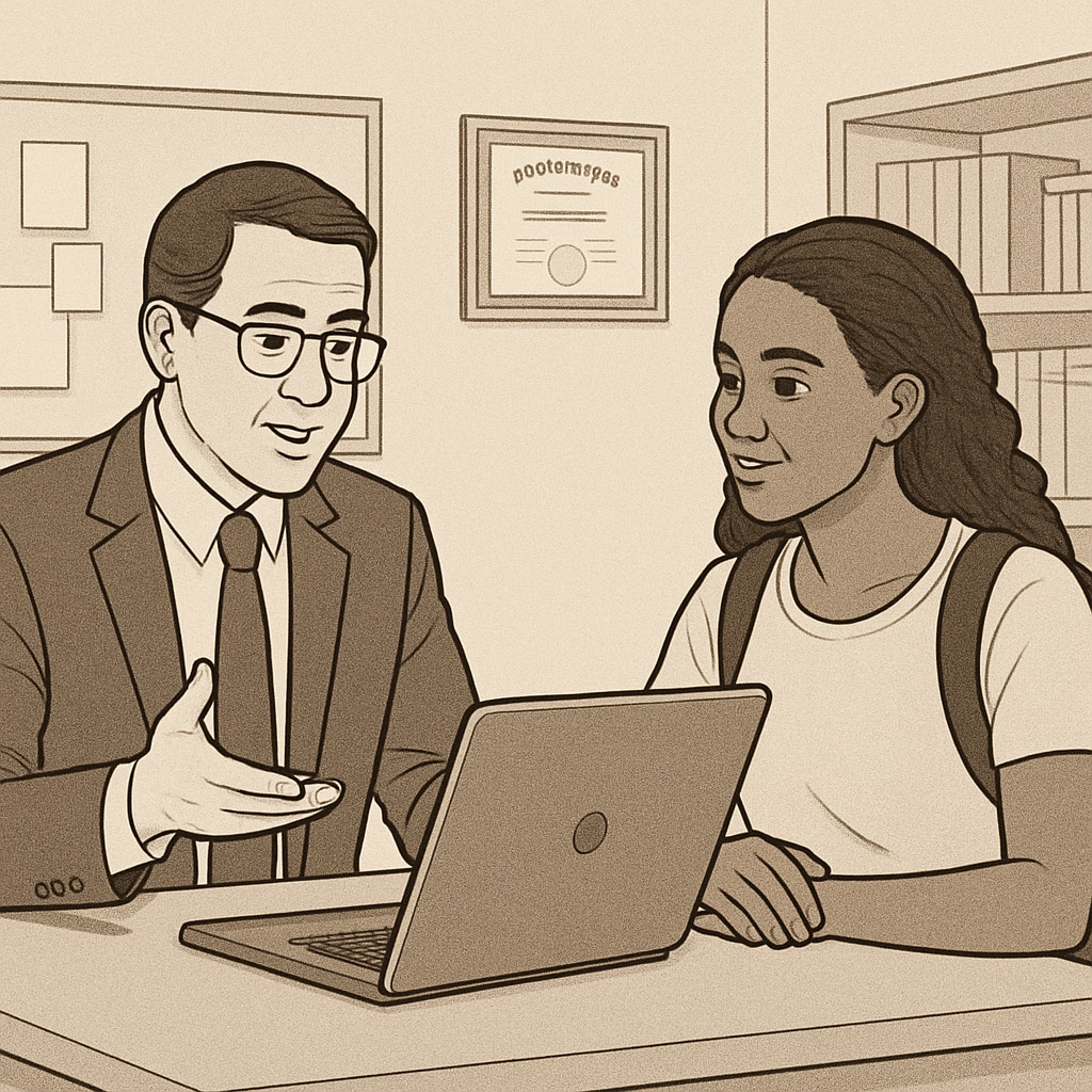 Admissions counselor guiding a student through affordable university choices.