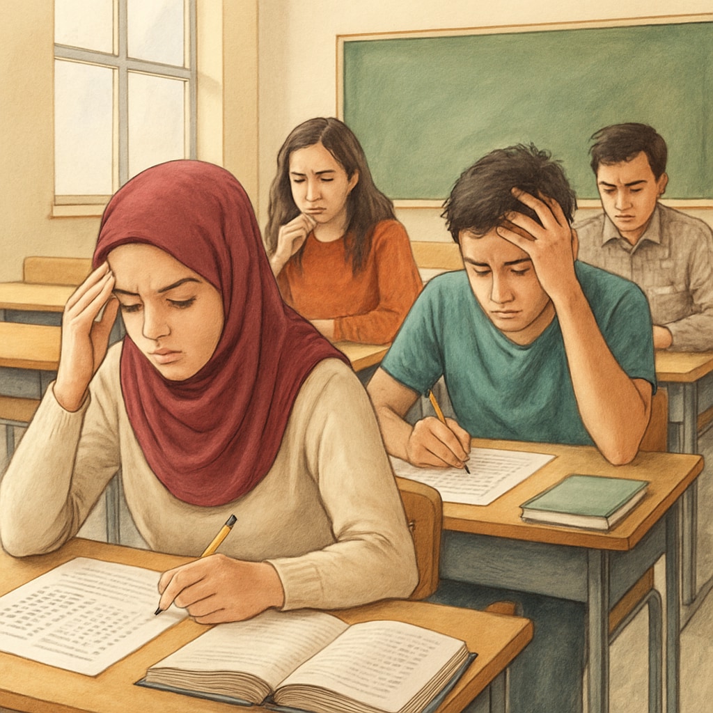 Turkish students preparing for centralized exams under exam pressure.
