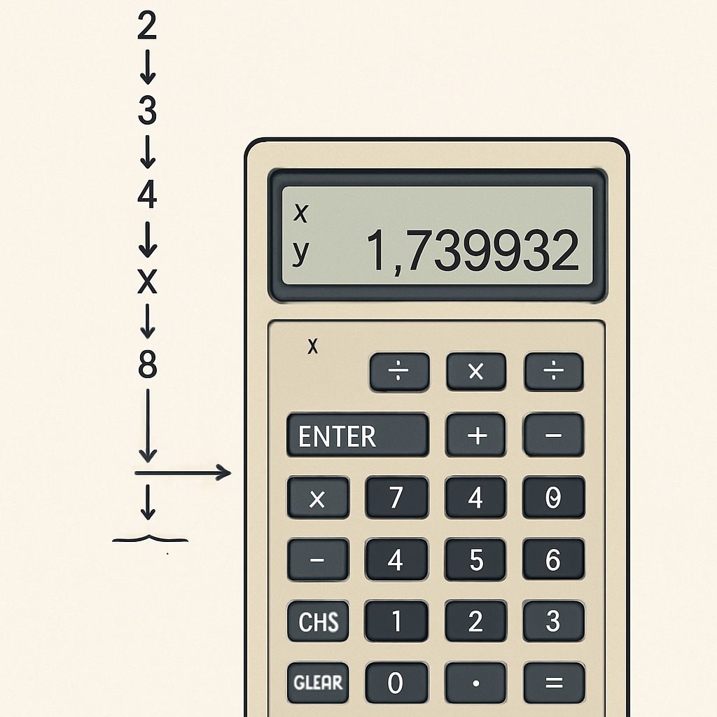 RPN calculator showing sequential calculation process