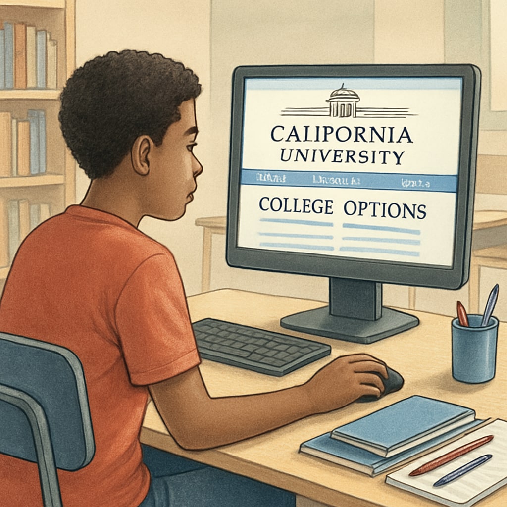 A high school student using California University resources for college planning.
