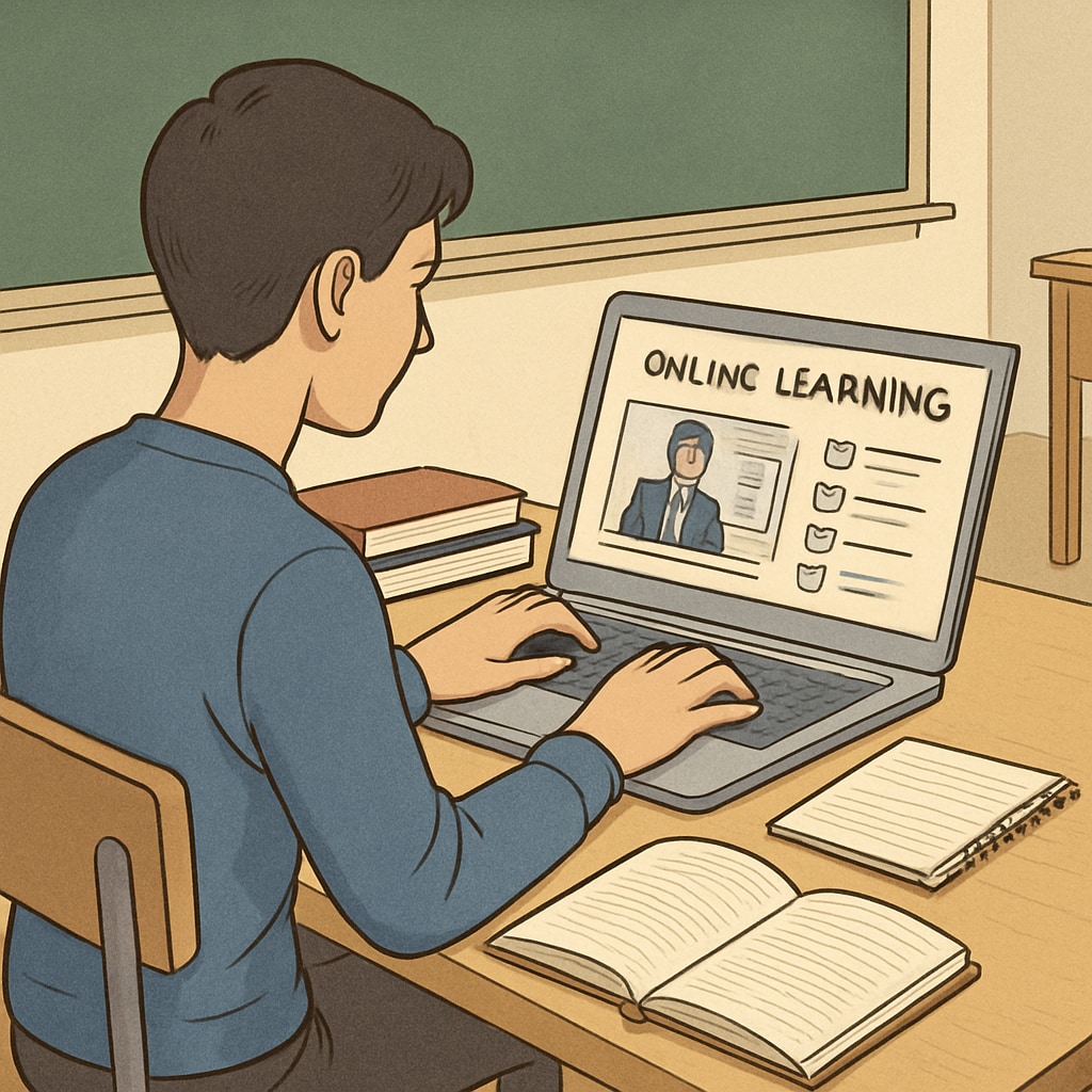 Adult learner using an online platform to address educational gaps and gain new skills.