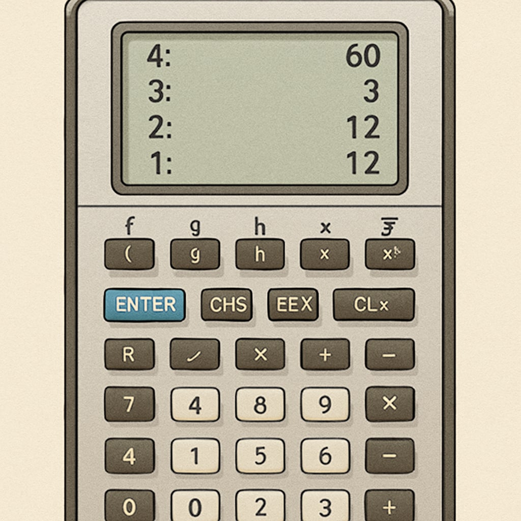 RPN calculator showing Reverse Polish Notation equations, highlighting its educational value.