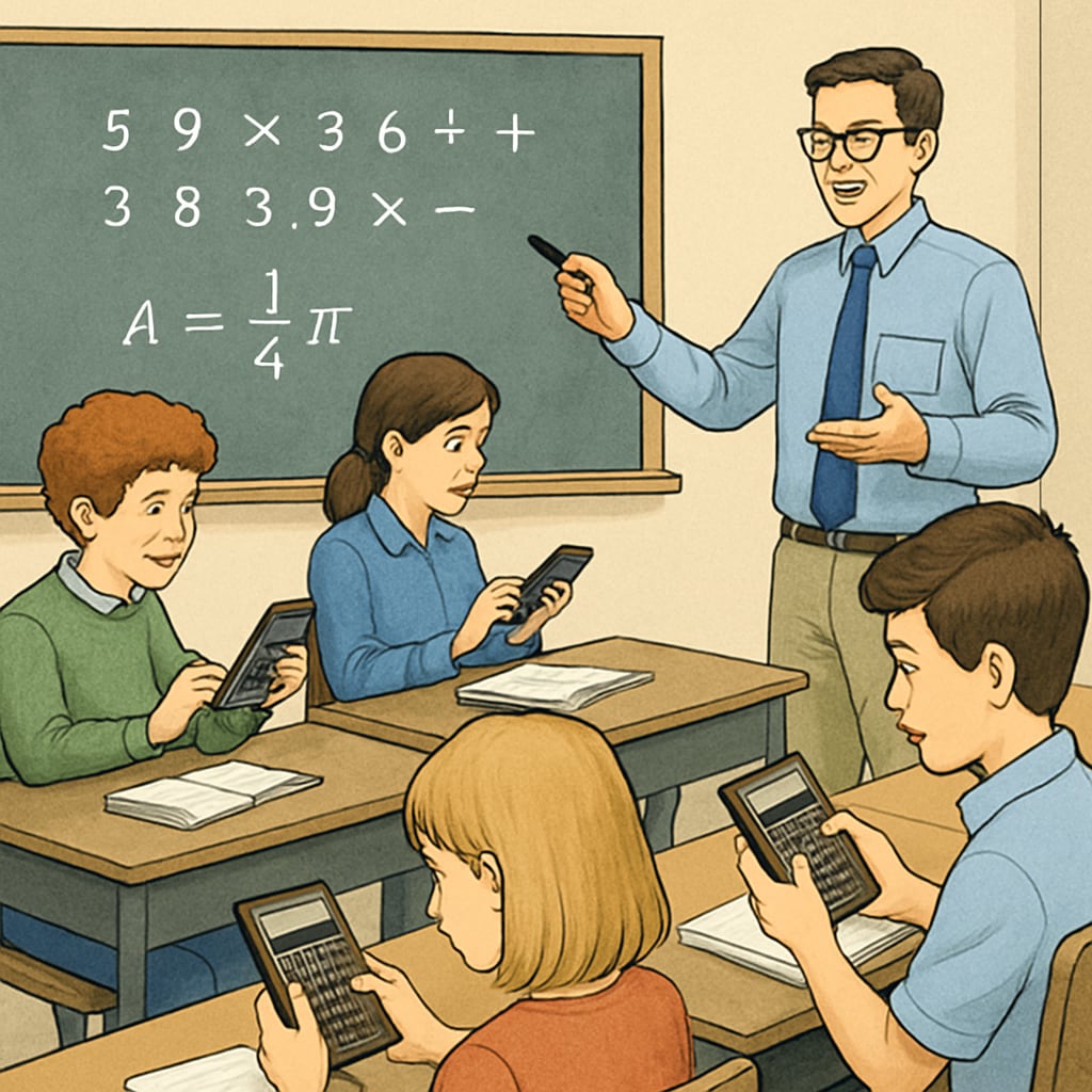 Students using RPN calculators in a STEM classroom, showcasing their role in math education.