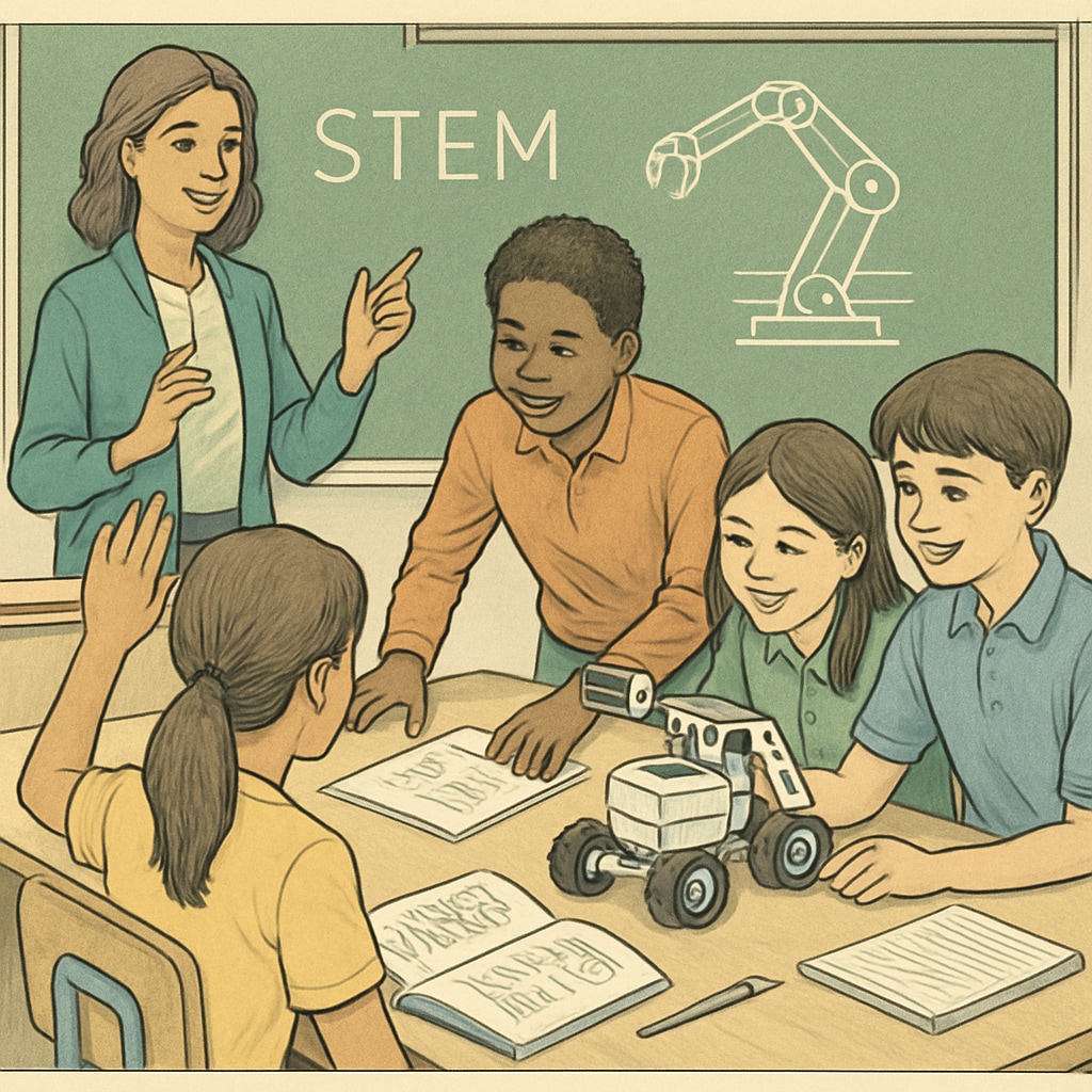 Students in a robotics class demonstrating STEM-focused education.