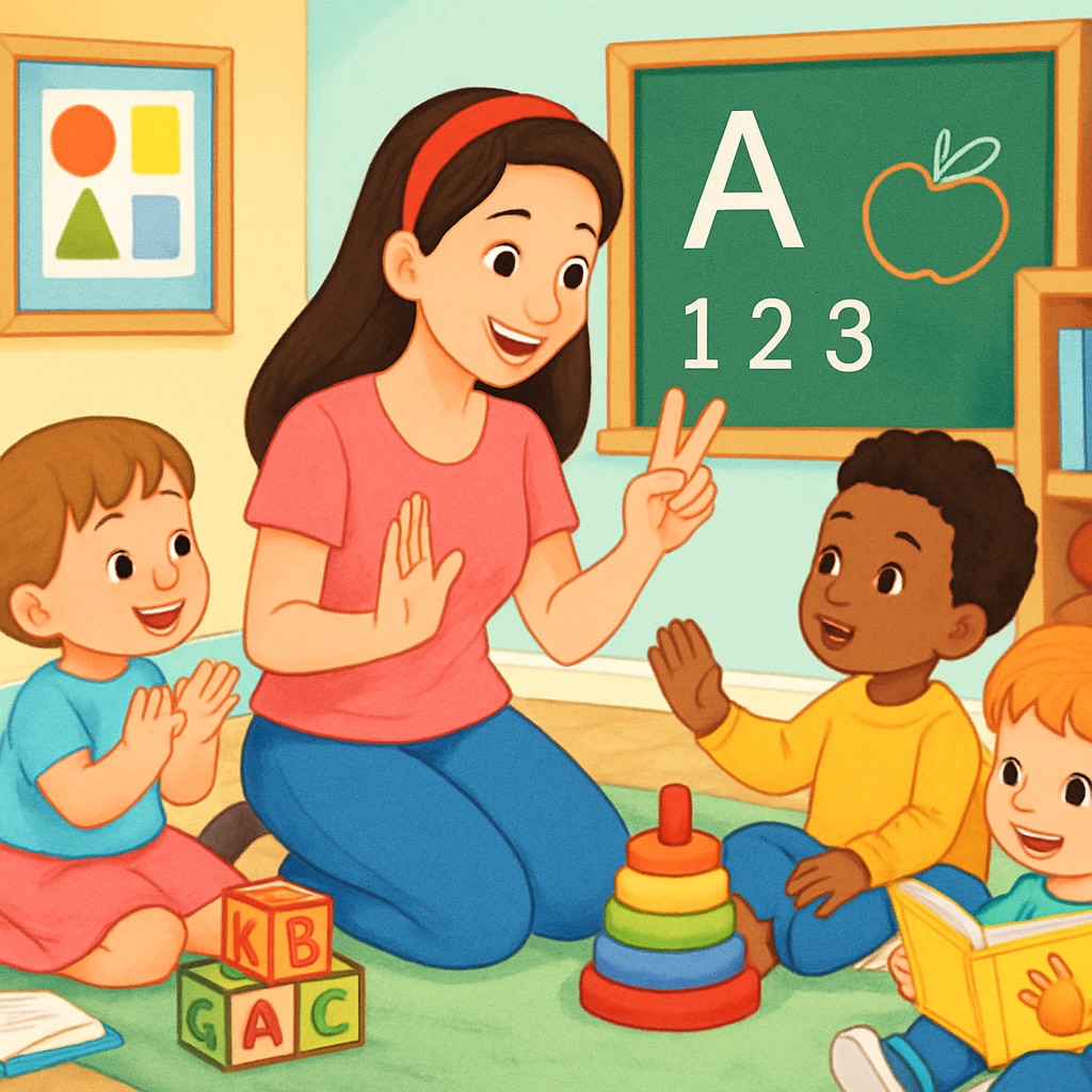 A bright and colorful image of Ms. Rachel engaging with children in an educational setting, symbolizing her role in early childhood development. Ms. Rachel interacting with children in a vibrant educational environment.