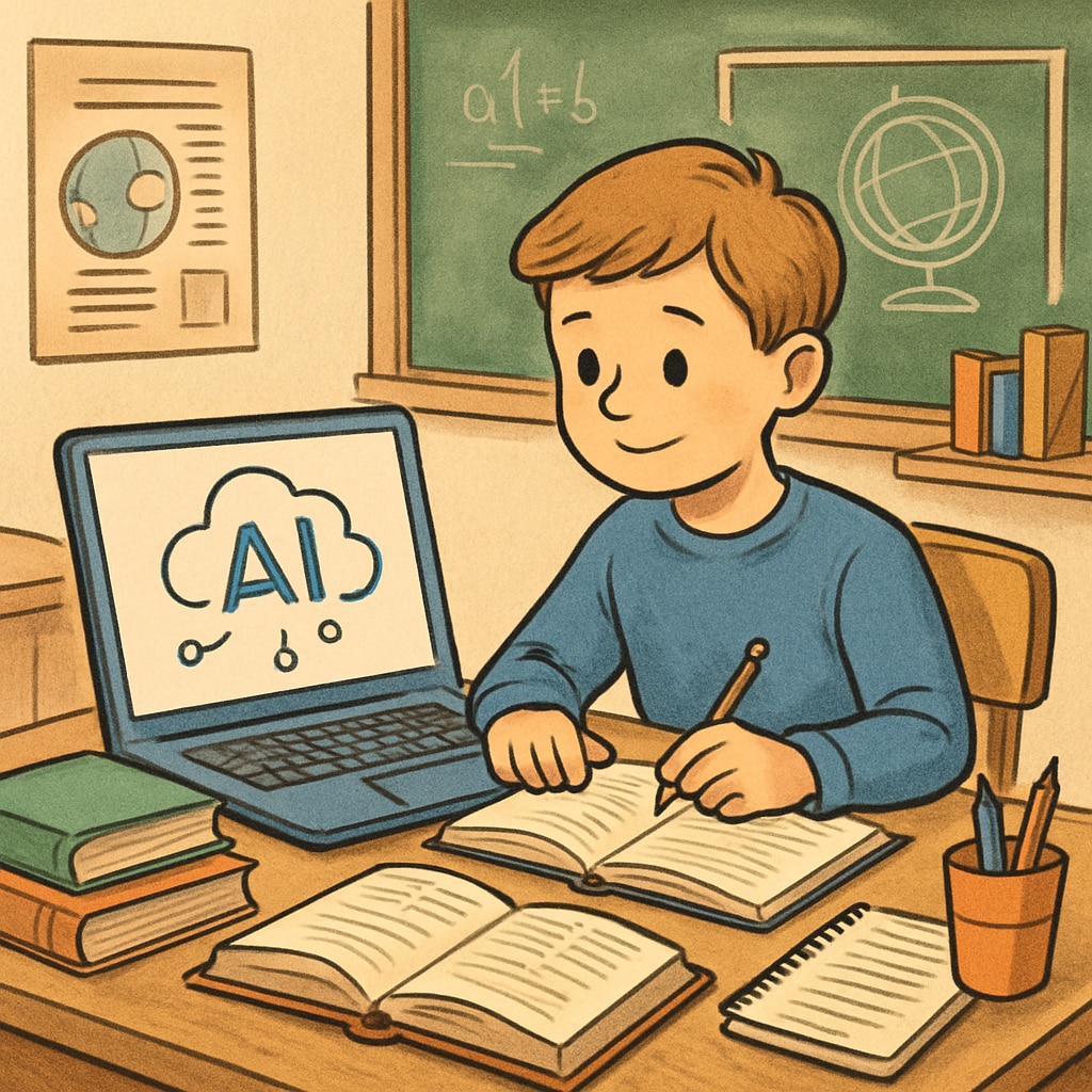 A student using a laptop with AI tools for homework assistance in a classroom setting. Student using AI subscription tools like ChatGPT Plus, Perplexity Pro, or Claude Pro for learning.