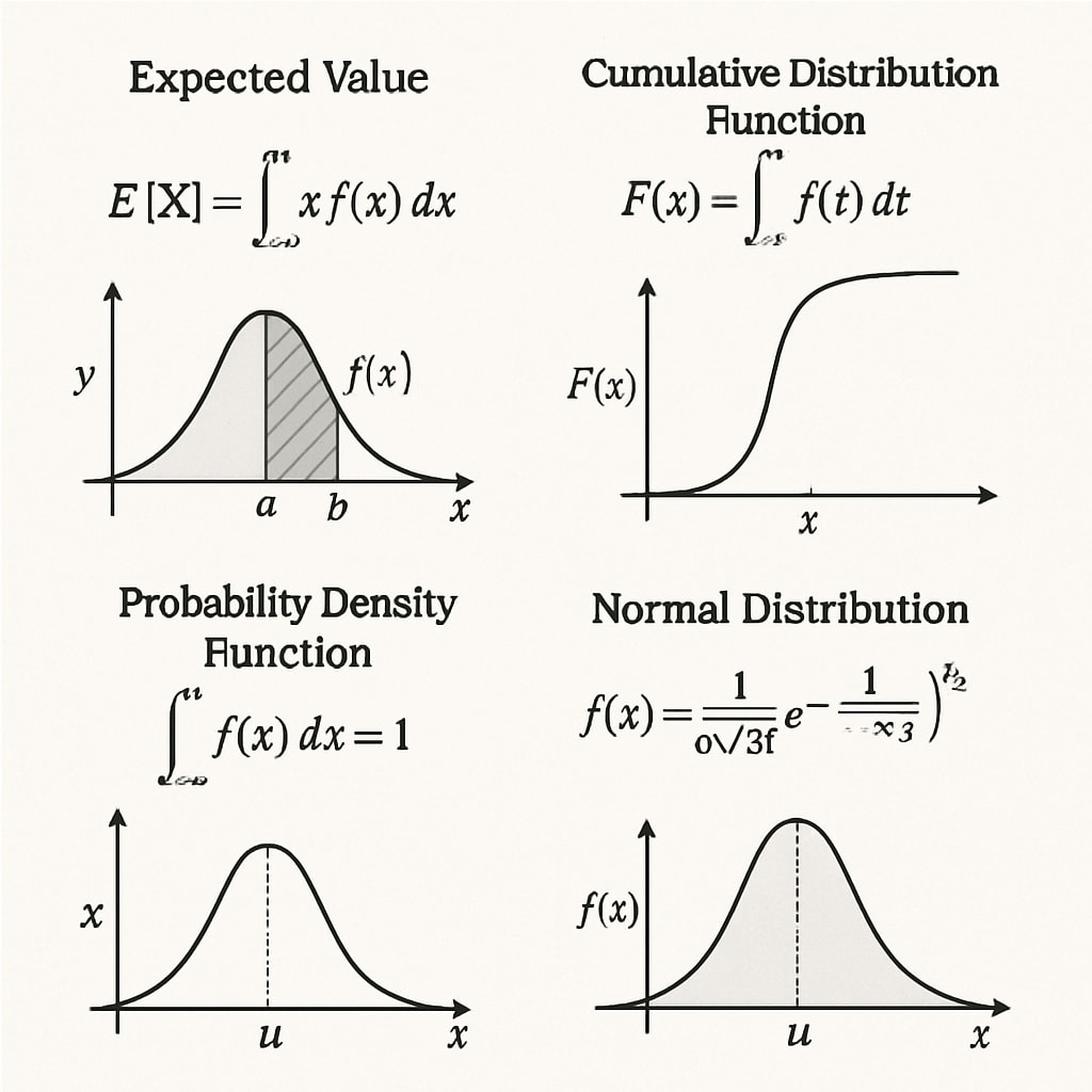 Diagram showing the application of integration techniques in probability models, focusing on how Calculus II contributes to biostatistics. Integration techniques in probability models for biostatistics