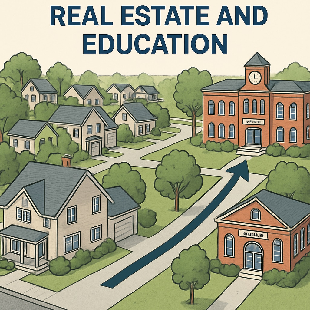 Suburban homes in a high-ranking school district, emphasizing the real estate-education link.