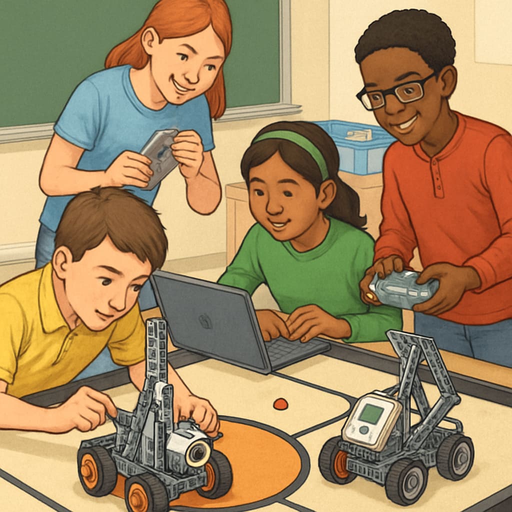 High school students participating in a robotics competition.